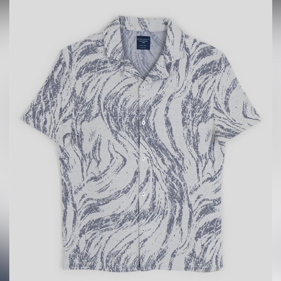 Steel & Jelly Men’s Pinner Wave Effect Short Sleeve Blue Shirt Sz Medium - Picture 3 of 9
